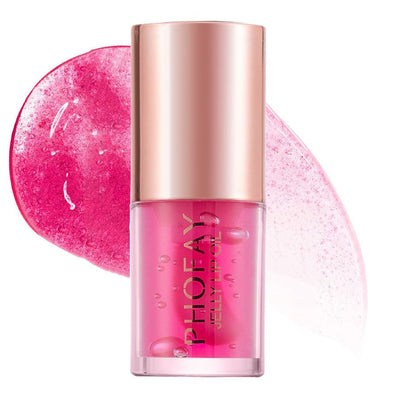 PHOFAY Jelly Lip Oil 4.8ML ultra-moisturizing non-sticky lip gloss with pink jelly texture and rose gold cap