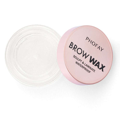 PHOFAY Sculpting Eyebrow Wax in a clear jar with a pink lid, waterproof and long-lasting brow sculpting product