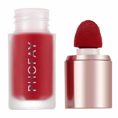 PHOFAY Mousse Liquid Blush in red with sponge applicator, matte and long-lasting finish, 4.8ML bottle