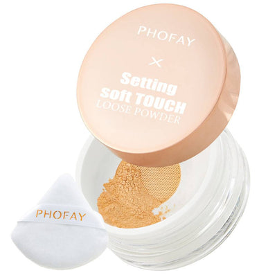 PHOFAY Setting Soft Touch Loose Powder with puff, lightweight and long-lasting mattifying loose face powder