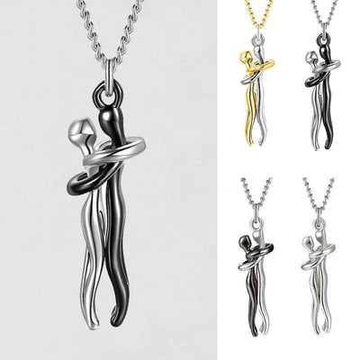 Love Hug Necklace unisex brass couple pendant with simple cartoon design on clavicle chain in multiple colors for Valentine's Day gift