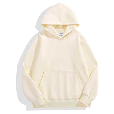 Heavy-duty fleece shoulder down hoodie in apricot with head cover and front pocket, available in multiple sizes