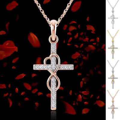 Gold alloy pendant necklace with diamond-studded eight-character cross design on chain