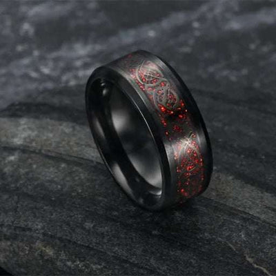 Asgard Crafted Basilisk Scale Wedding Ring titanium steel black band with red scale pattern vintage style