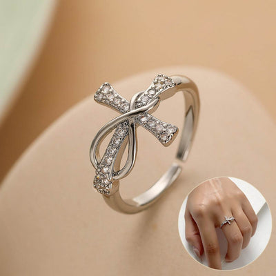 Simple color matching copper ring with geometric cross design and embedded crystals for women and girls party jewelry gift