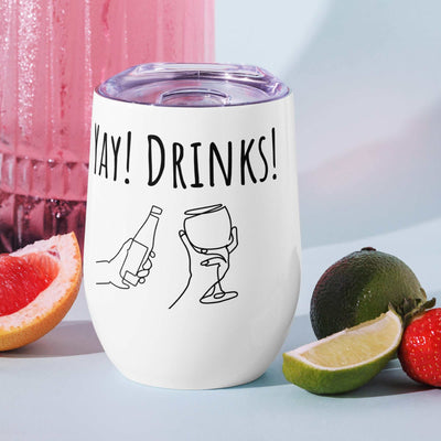 Yay Tumbler with cheerful drink icons for outdoor party celebrations.